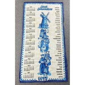 Vintage 70s Kitchen Linen Towel Calendar 1977  Wall Hanging Kitchen 13”x24”